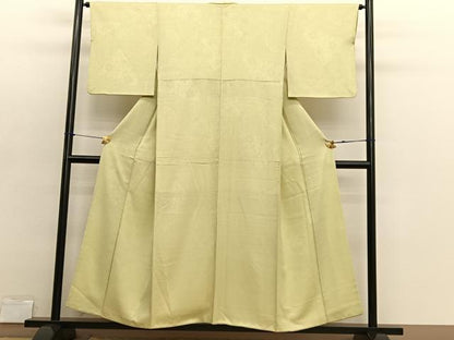 平和屋着物■上質な色無地　切嵌飾花地紋　枯草色　正絹　逸品　BAAX2910hv