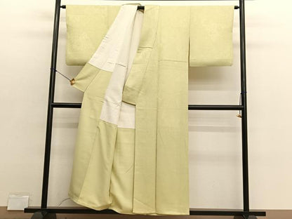平和屋着物■上質な色無地　切嵌飾花地紋　枯草色　正絹　逸品　BAAX2910hv