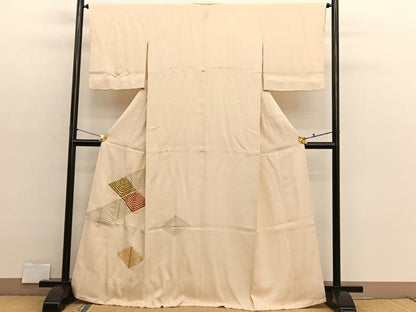 平和屋着物■訪問着　駒刺繍　若松葉菱文　金彩　正絹　逸品　BAAX2915hv
