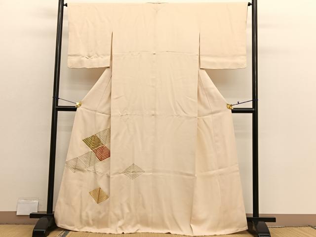 平和屋着物■訪問着　駒刺繍　若松葉菱文　金彩　正絹　逸品　BAAX2915hv