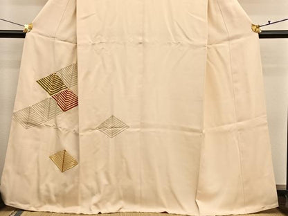 平和屋着物■訪問着　駒刺繍　若松葉菱文　金彩　正絹　逸品　BAAX2915hv