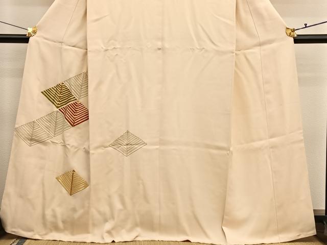 平和屋着物■訪問着　駒刺繍　若松葉菱文　金彩　正絹　逸品　BAAX2915hv