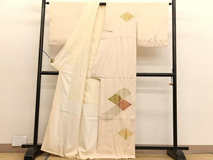平和屋着物■訪問着　駒刺繍　若松葉菱文　金彩　正絹　逸品　BAAX2915hv