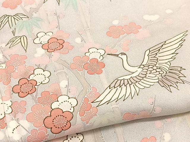 平和屋着物■訪問着　飛鶴笹竹梅文　正絹　逸品　BAAX2927hv