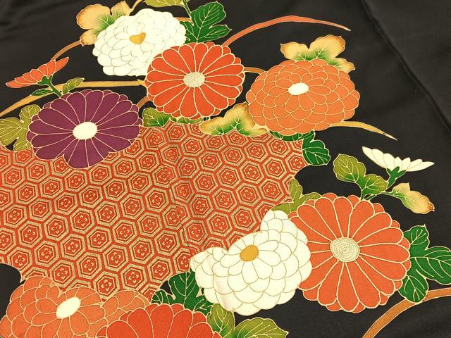 平和屋着物■訪問着　雲取り菊花文　黒地　金彩　正絹　逸品　BAAX2930hv