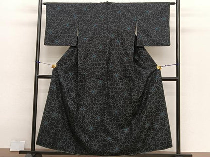 平和屋着物■上質な紬　舞花文　黒地　正絹　逸品　BAAX2933hv