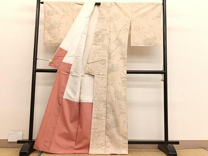 平和屋着物■上質な紬　更紗花文　正絹　逸品　BAAX2935hv