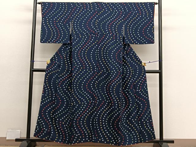 平和屋着物■上質な小紋　絞り　流水文　正絹　逸品　BAAX2942hv