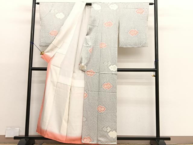 平和屋着物■上質な小紋　総絞り　菱文様　正絹　逸品　BAAX2949hv