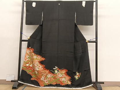 平和屋着物■豪華黒留袖　刺繍　尾長鳥花文　金彩　正絹　逸品　未使用　BAAX2950hv