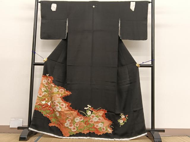 平和屋着物■豪華黒留袖　刺繍　尾長鳥花文　金彩　正絹　逸品　未使用　BAAX2950hv