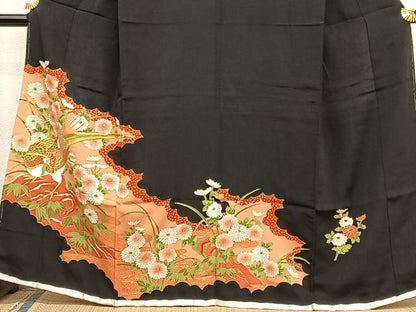 平和屋着物■豪華黒留袖　刺繍　尾長鳥花文　金彩　正絹　逸品　未使用　BAAX2950hv