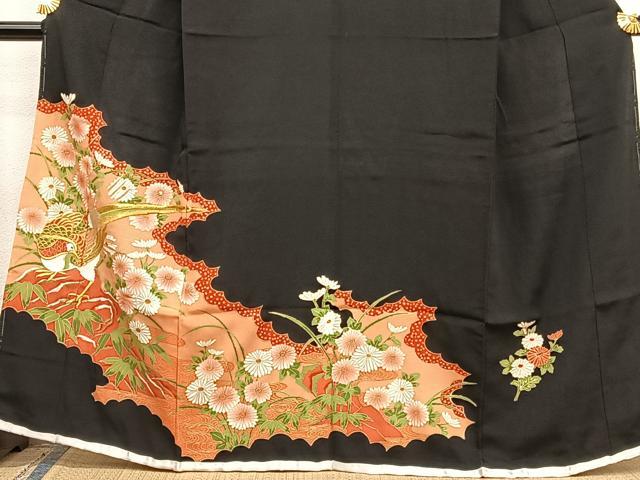 平和屋着物■豪華黒留袖　刺繍　尾長鳥花文　金彩　正絹　逸品　未使用　BAAX2950hv