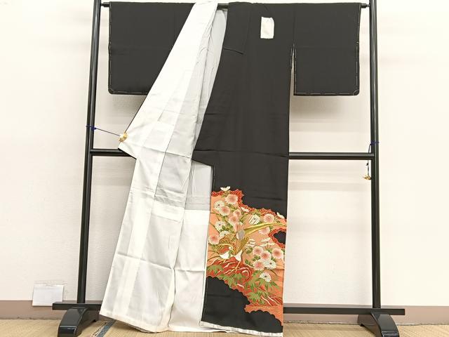 平和屋着物■豪華黒留袖　刺繍　尾長鳥花文　金彩　正絹　逸品　未使用　BAAX2950hv