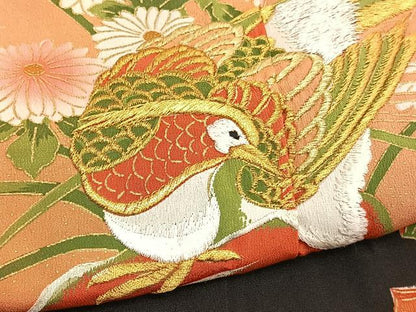 平和屋着物■豪華黒留袖　刺繍　尾長鳥花文　金彩　正絹　逸品　未使用　BAAX2950hv