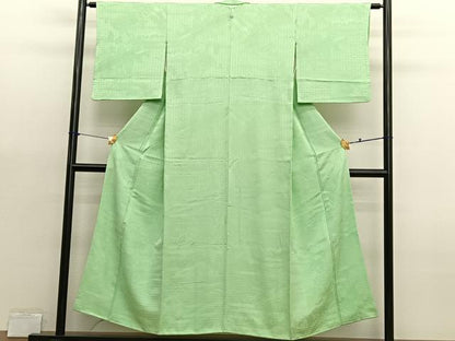 平和屋着物■上質な色無地　浜松地紋　若菜色　正絹　逸品　BAAX2952hv