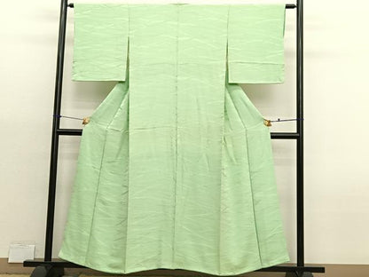 平和屋着物■上質な色無地　芝草地紋　若葉色　正絹　逸品　BAAX2954hv