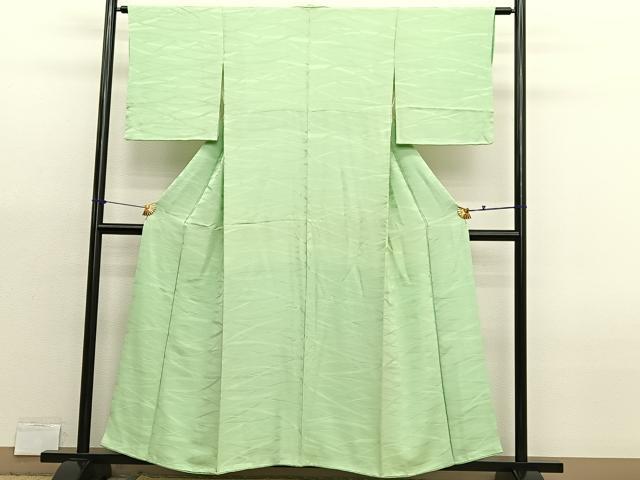 平和屋着物■上質な色無地　芝草地紋　若葉色　正絹　逸品　BAAX2954hv
