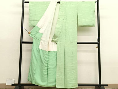 平和屋着物■上質な色無地　芝草地紋　若葉色　正絹　逸品　BAAX2954hv