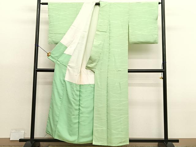 平和屋着物■上質な色無地　芝草地紋　若葉色　正絹　逸品　BAAX2954hv