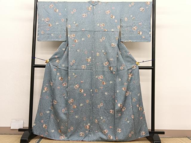 平和屋着物■上質な小紋　花鼓文　たたき染め　金彩　銀通し地　正絹　逸品　BAAX2959hv