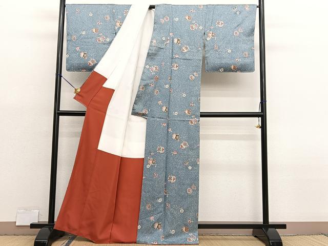 平和屋着物■上質な小紋　花鼓文　たたき染め　金彩　銀通し地　正絹　逸品　BAAX2959hv