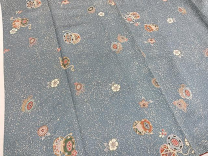 平和屋着物■上質な小紋　花鼓文　たたき染め　金彩　銀通し地　正絹　逸品　BAAX2959hv