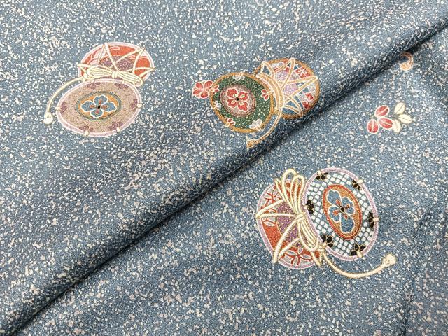 平和屋着物■上質な小紋　花鼓文　たたき染め　金彩　銀通し地　正絹　逸品　BAAX2959hv