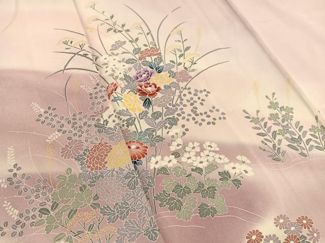 平和屋着物■訪問着　草花文　暈し染め　金彩　正絹　逸品　BAAX2963hv