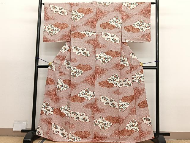 平和屋着物■上質な小紋　鴛鴦花蝶文　金彩　正絹　逸品　BAAX2967hv