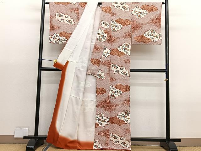 平和屋着物■上質な小紋　鴛鴦花蝶文　金彩　正絹　逸品　BAAX2967hv