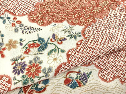 平和屋着物■上質な小紋　鴛鴦花蝶文　金彩　正絹　逸品　BAAX2967hv