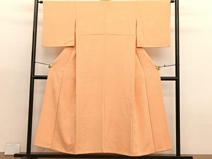 平和屋着物■上質な色無地　扇面地紋　杏色　正絹　逸品　BAAX2968hv