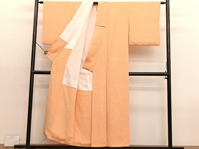平和屋着物■上質な色無地　扇面地紋　杏色　正絹　逸品　BAAX2968hv