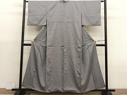 平和屋着物■上質な色無地　立波籬地紋　茶鼠色　正絹　逸品　BAAX2970hv