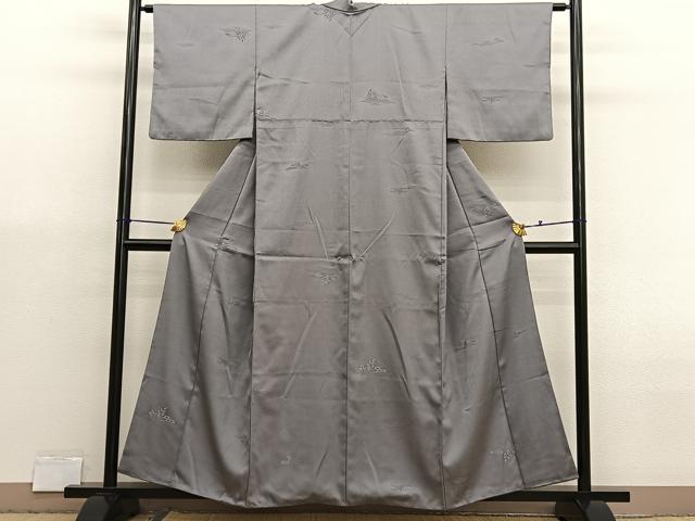 平和屋着物■上質な色無地　立波籬地紋　茶鼠色　正絹　逸品　BAAX2970hv