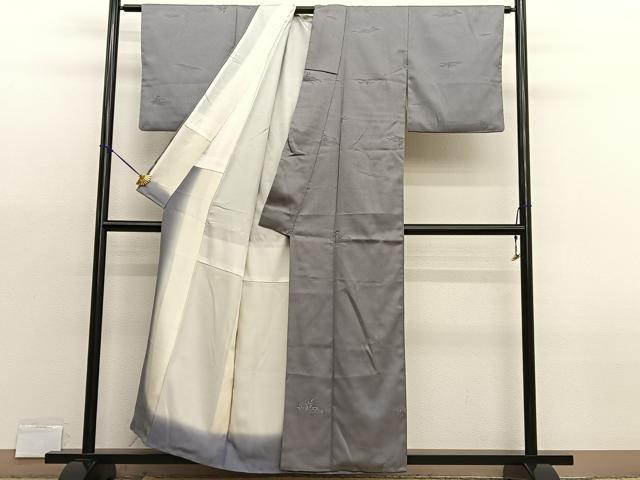 平和屋着物■上質な色無地　立波籬地紋　茶鼠色　正絹　逸品　BAAX2970hv
