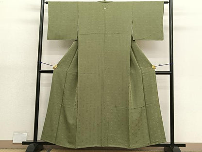 平和屋着物■上質な色無地　人物地紋　黃海松茶色　正絹　逸品　BAAX2976hv