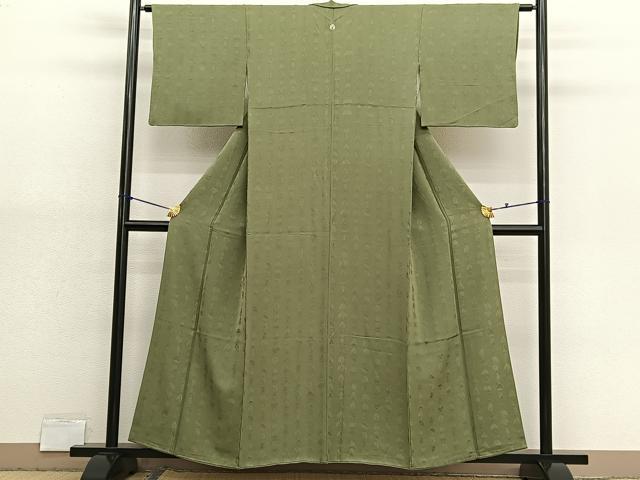 平和屋着物■上質な色無地　人物地紋　黃海松茶色　正絹　逸品　BAAX2976hv
