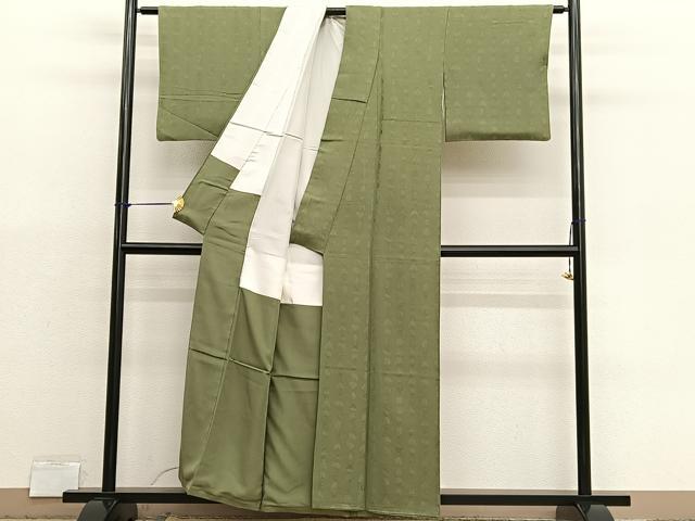 平和屋着物■上質な色無地　人物地紋　黃海松茶色　正絹　逸品　BAAX2976hv