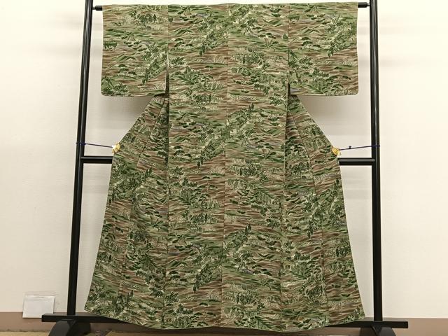 平和屋着物■上質な小紋　手描き　風景文　正絹　逸品　BAAX2980hv