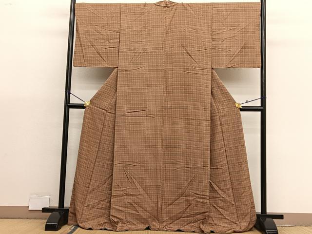 平和屋着物■上質な小紋　格子　ロング丈　正絹　逸品　BAAX2987hv