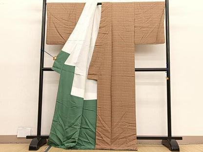 平和屋着物■上質な小紋　格子　ロング丈　正絹　逸品　BAAX2987hv
