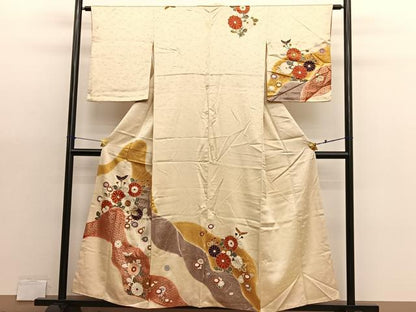 平和屋着物■訪問着　駒刺繍　草花文　金彩　正絹　逸品　BAAX2995hv