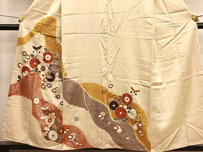 平和屋着物■訪問着　駒刺繍　草花文　金彩　正絹　逸品　BAAX2995hv