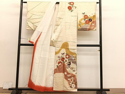 平和屋着物■訪問着　駒刺繍　草花文　金彩　正絹　逸品　BAAX2995hv