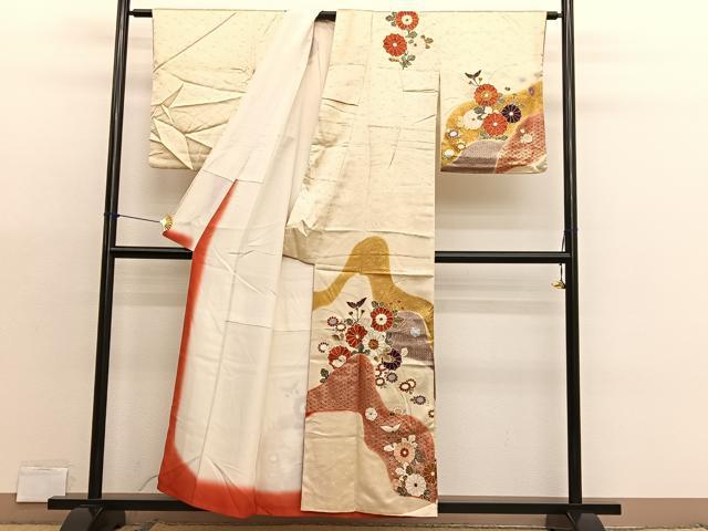 平和屋着物■訪問着　駒刺繍　草花文　金彩　正絹　逸品　BAAX2995hv