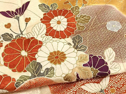 平和屋着物■訪問着　駒刺繍　草花文　金彩　正絹　逸品　BAAX2995hv