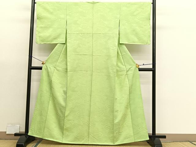 平和屋着物■上質な色無地　地紙地紋　若苗色　正絹　逸品　未使用　BAAX2998hv