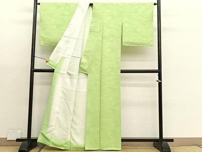 平和屋着物■上質な色無地　地紙地紋　若苗色　正絹　逸品　未使用　BAAX2998hv